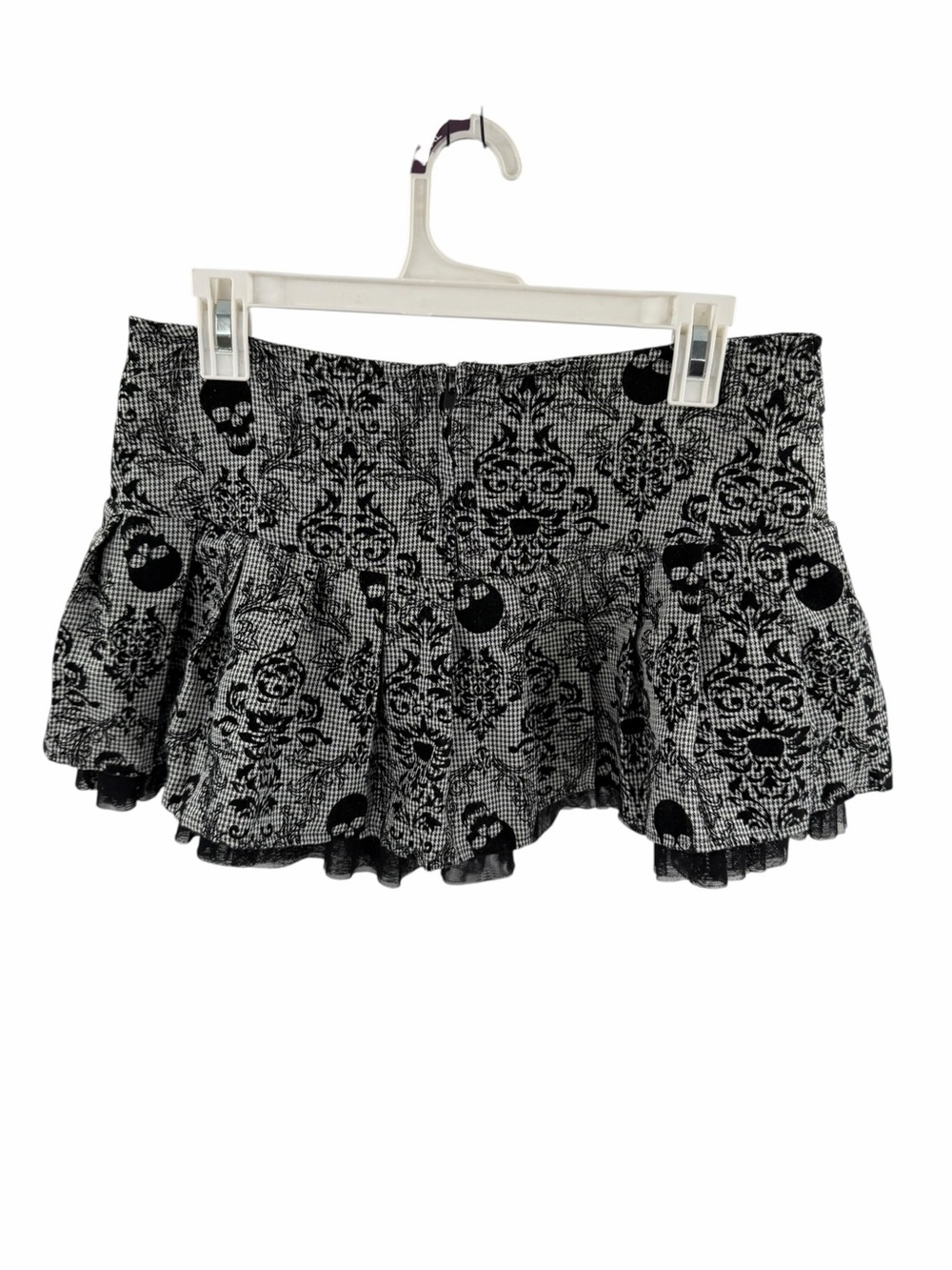 Spirit Halloween Black White Gothic Mini Skirt Zipper Ring Accents Size Small - Picture 2 of 8